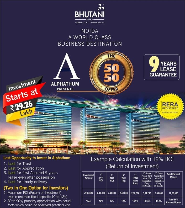 Investment starts @ Rs. 29.26 Lakhs at Bhutani Alphathum in Noida